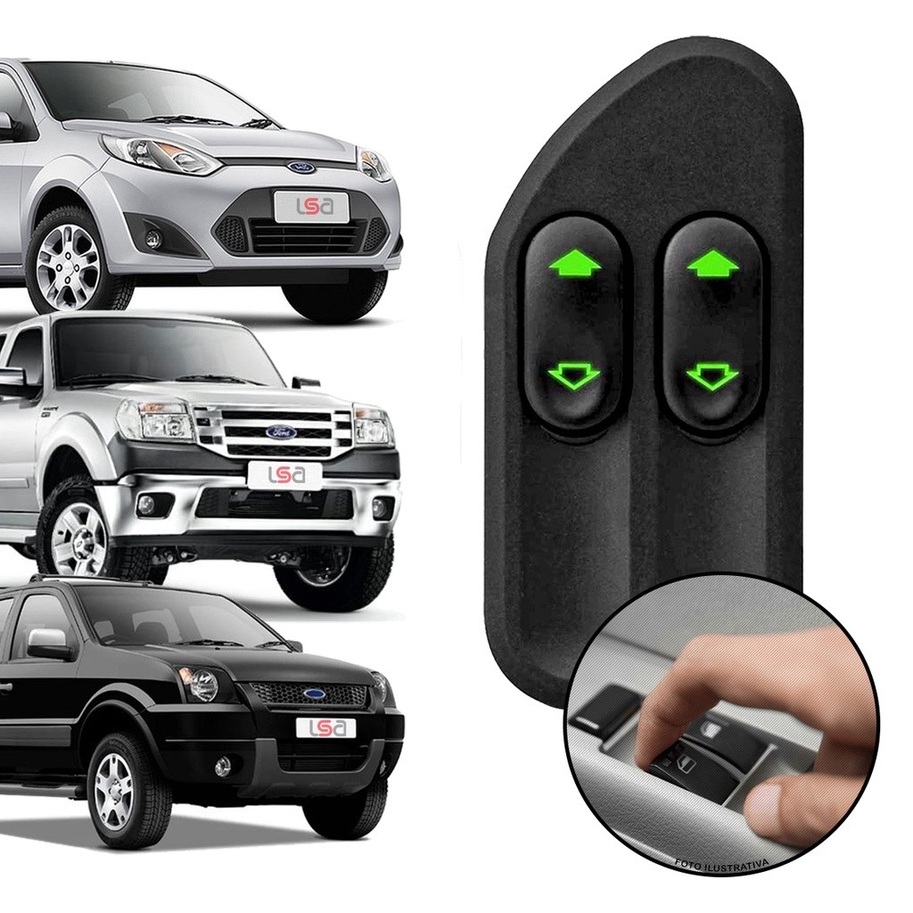 Botão Vidro Elétrico Duplo Ford Fiesta Ranger Ecosport 2003 a 2014 Interruptor de Plástico