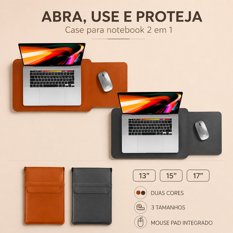 Capa Sleeve Case Notebook MacBook Vira Mouse Pad Sintético 13 15 17 Imperdível Garanta