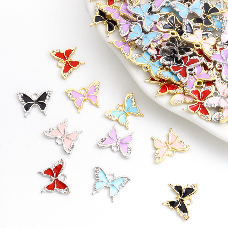 10pcs Crystal Rhinestones Esmalte Borboleta Encantado Design Brincos Sense Colar Pulseira Acessórios
