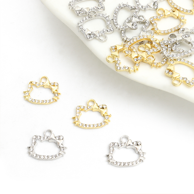 20pcs Crystal Rhinestones Cat Avatar Frame Charms DIY Bracelet Colar Brincos Material Acessórios