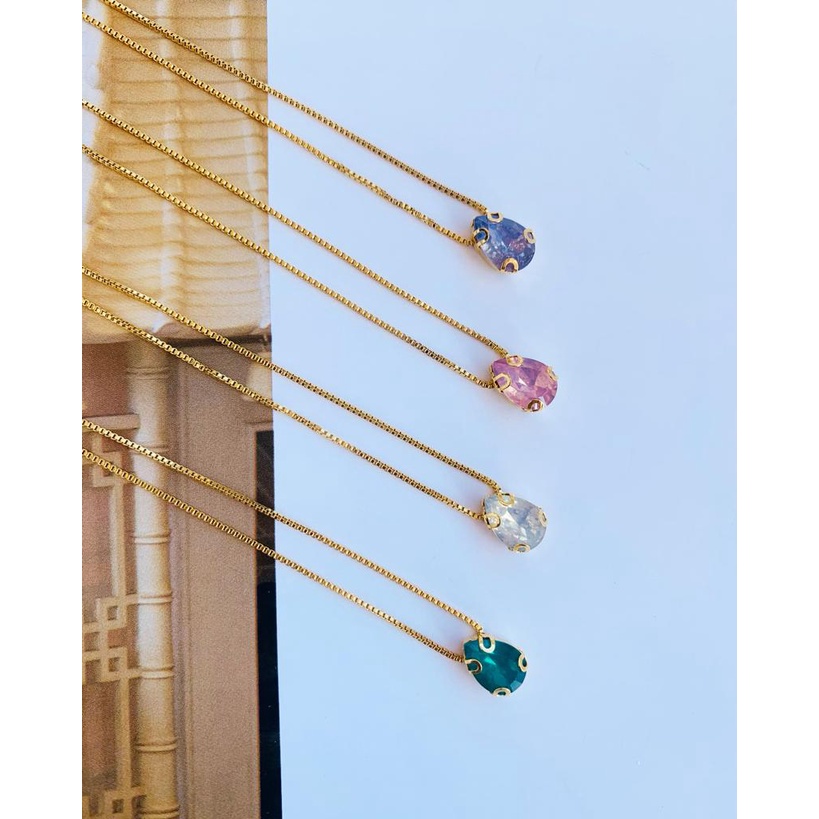 Colares Chocker folheado a ouro pingente gota Cristal de vidro