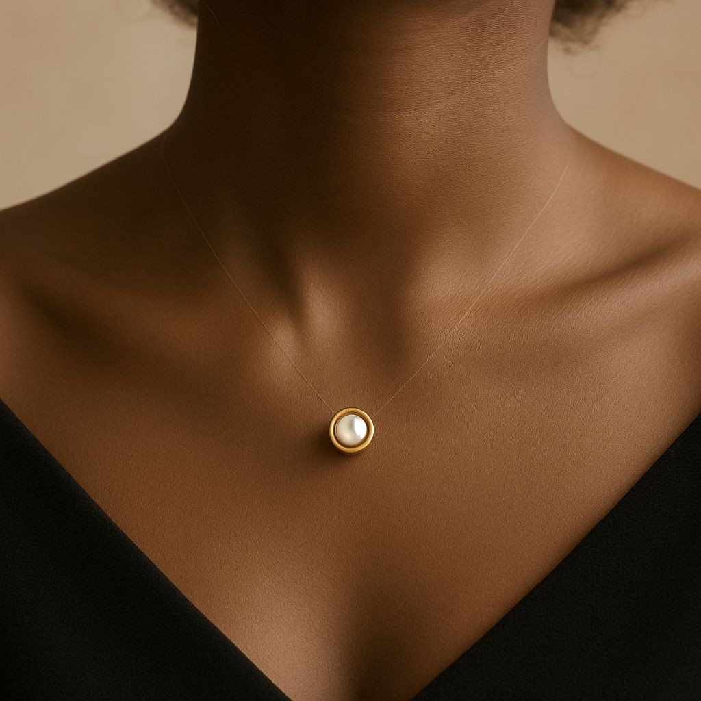Colares ponto de luz fio cristal perola com detalhes em ouro