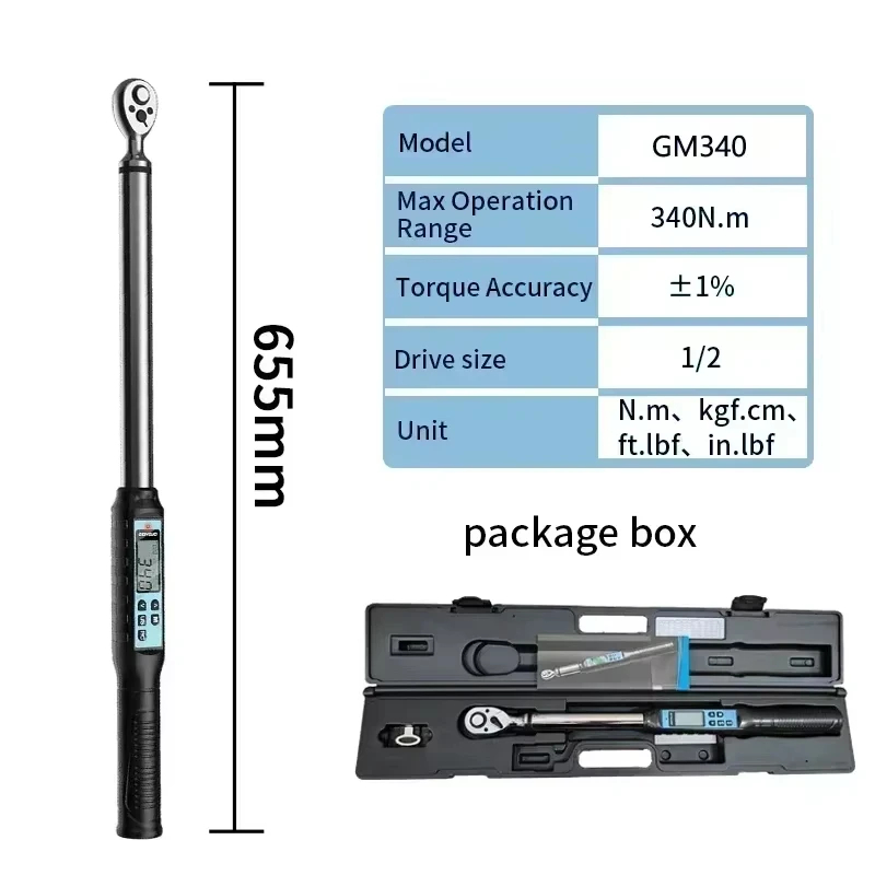 GOYOJO 1/2 '' Chave de Torque Digital 340N.m com Adaptador para Bicicleta - Conjunto de Chaves de Torque para Reparos