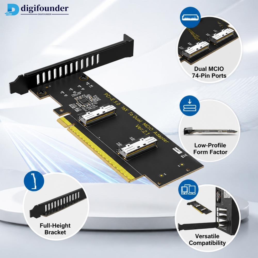 DIGIFOUNDER PCI-Express PCIe 5.0 x16 Para Adaptador Duplo MCIO SFF-1016 N5V3