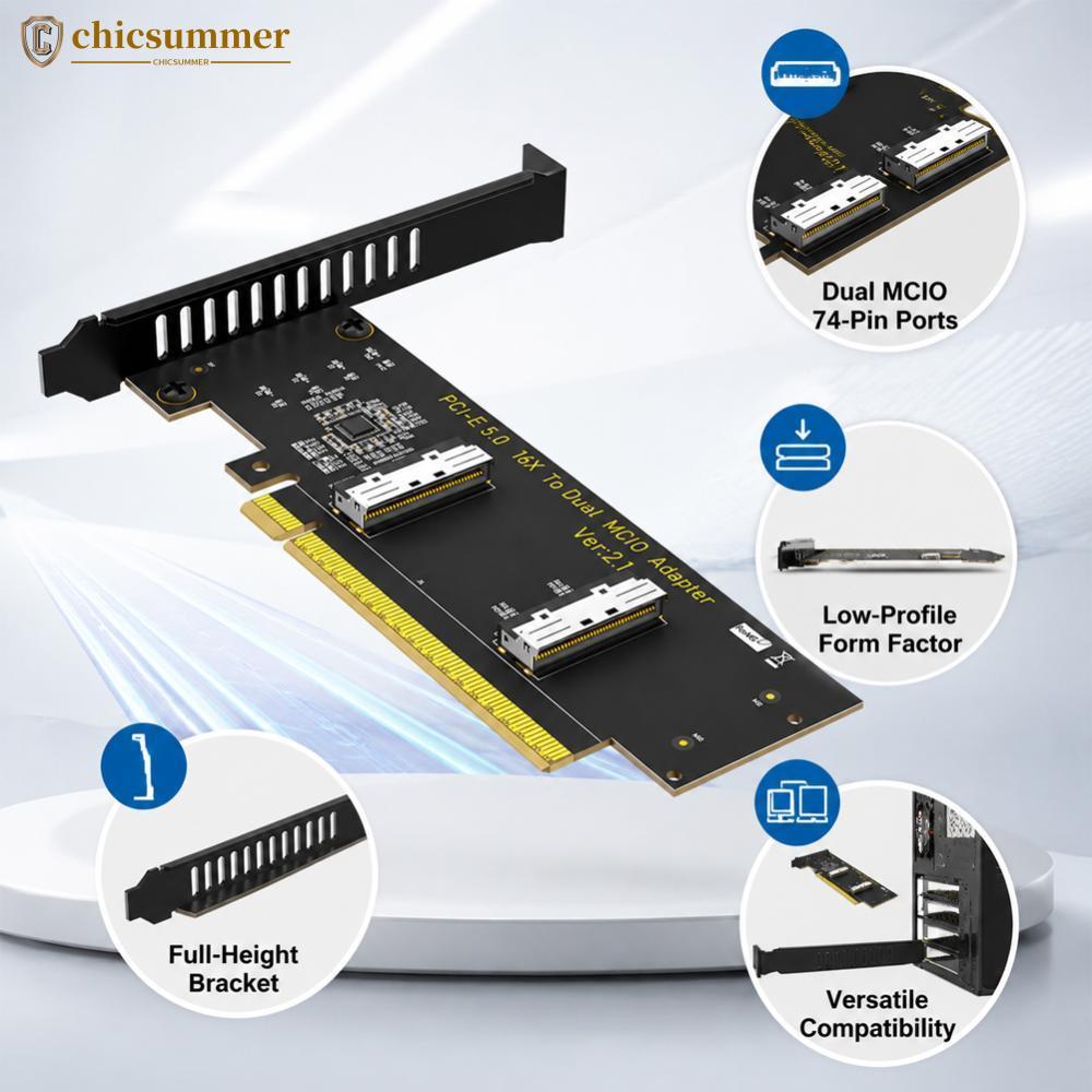 CHICSUMMER PCI-Express PCIe 5.0 x16 Para Adaptador Duplo MCIO SFF-1016 E1J9