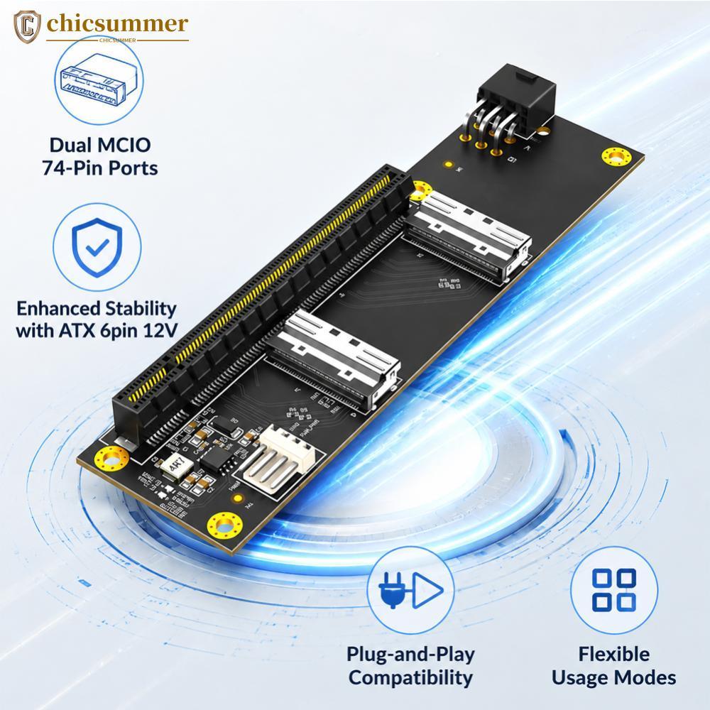 CHICSUMMER PCI-Express PCIe 5.0 x16 Para Placa Adaptadora Dual MCIO SFF-1016 E6W6