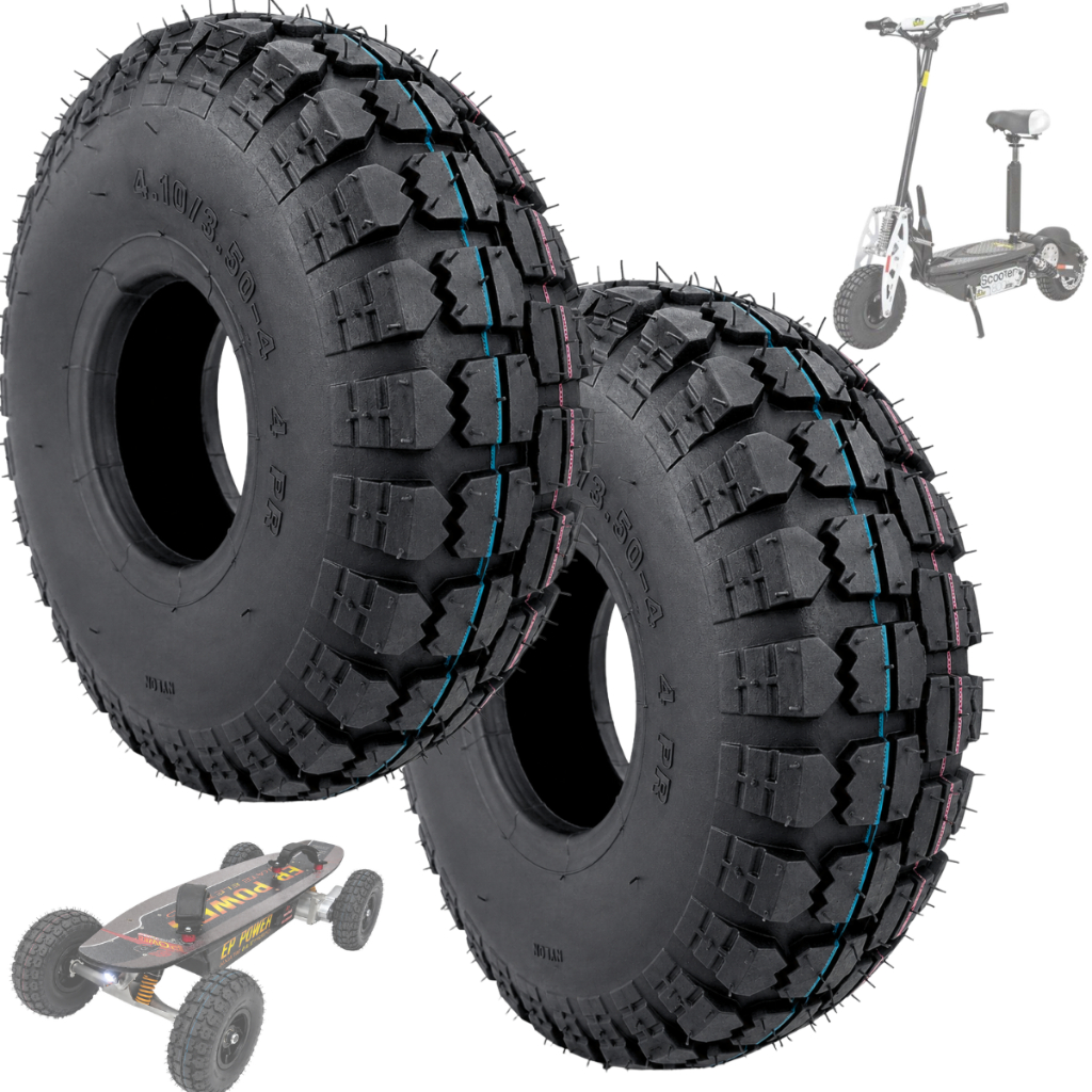 Kit 2 Pneus 4.10/3.50-4 P/ Skate Elétrico Patinete Scooter Carrinho Carga 4 Lonas 320kg 45km/h - Two Dogs 800w - 1000w