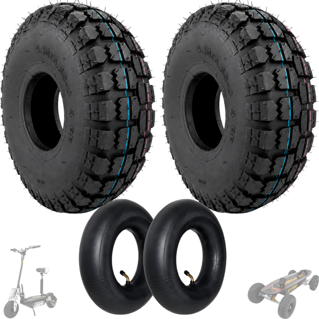 2 Pneus 4.10/3.50-4 + 2 Câmaras Ar Skate Elétrico Patinete Scooter 4 Lonas 160kg 45km/h - Two Dogs