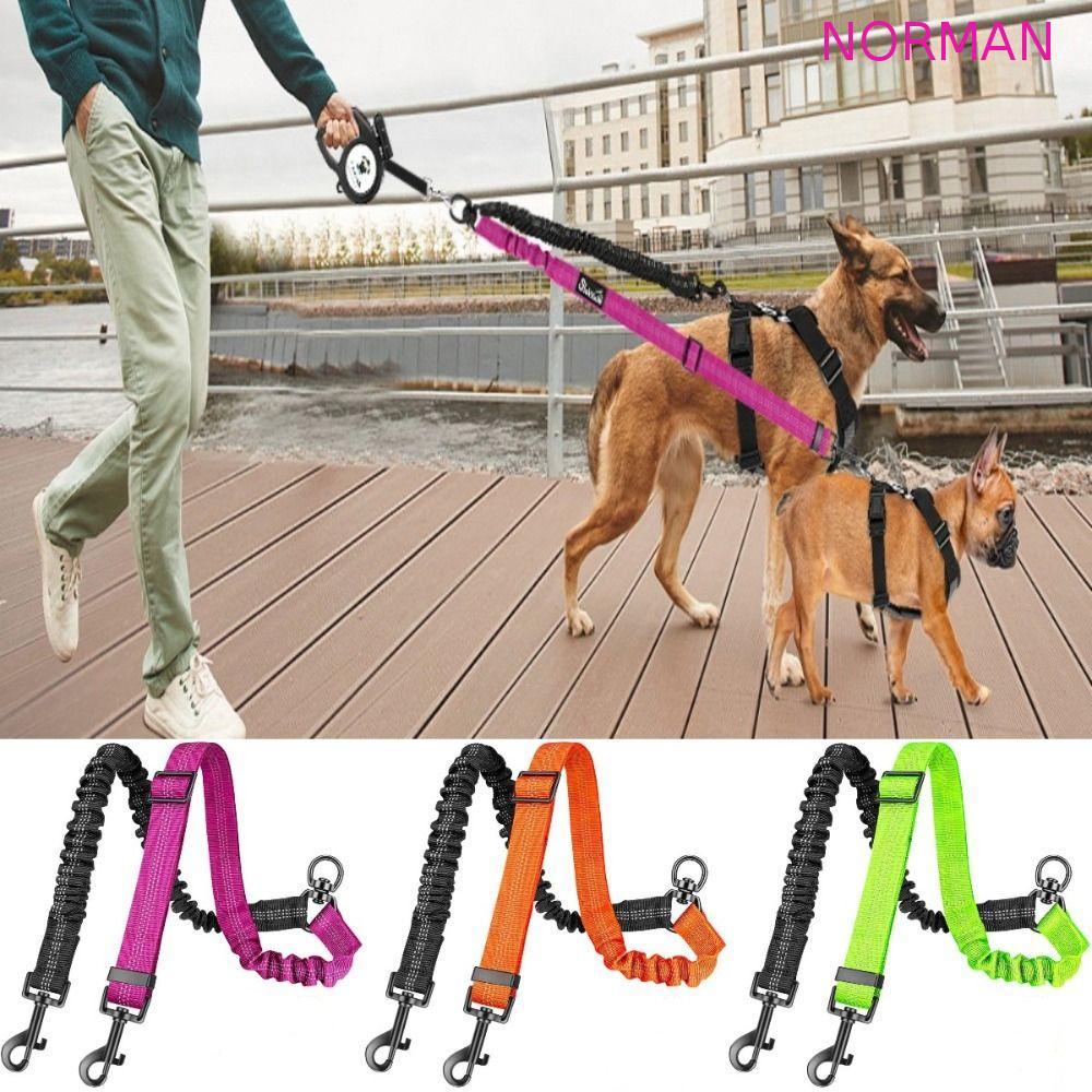 NORMAN Two Dog Lead , Coleira Dupla Reflexiva 2 Em 1 Para Cães , Alça Ajustável , Trela De Tração Dois