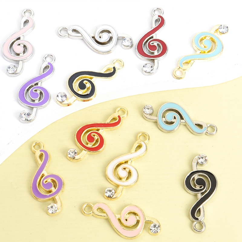 10pcs Fofo Nota Musical Colorida Esmalte De Óleo De Com Decoração Brilhante Rhinestones Adequado Para O