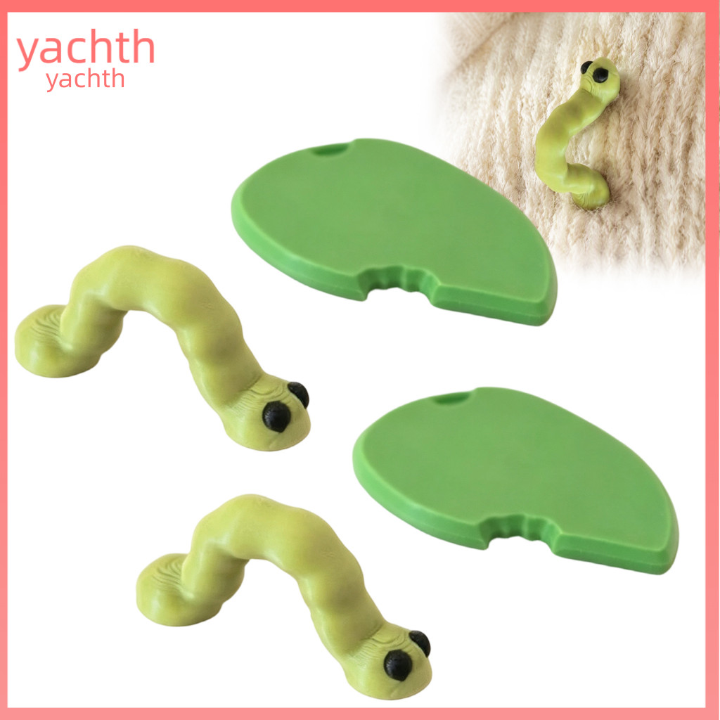 Magnetic Caterpillar Brooch Decorative Cartoon 1 or 2 Pcs 3d Pin with Leaf Base – Cute Worm Lapel for Clothes Bags Hat