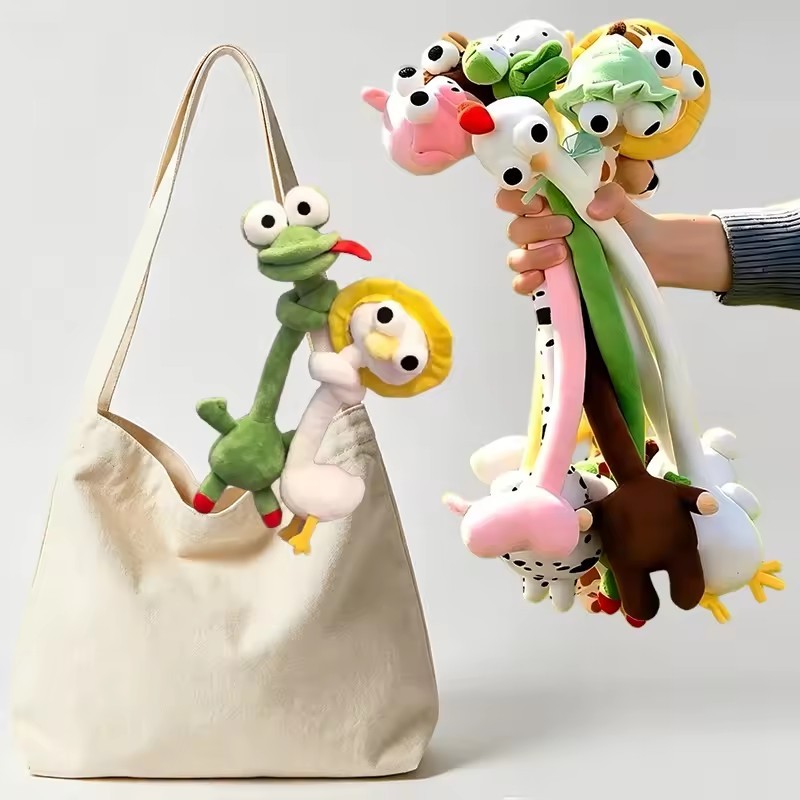 3-1Pcs 40cm Long Neck Animal Plush Toys-Cute Cartoon Stuffed Keychain-Engraçado Criativo Bolsa Pingente-Dachshund Duck P