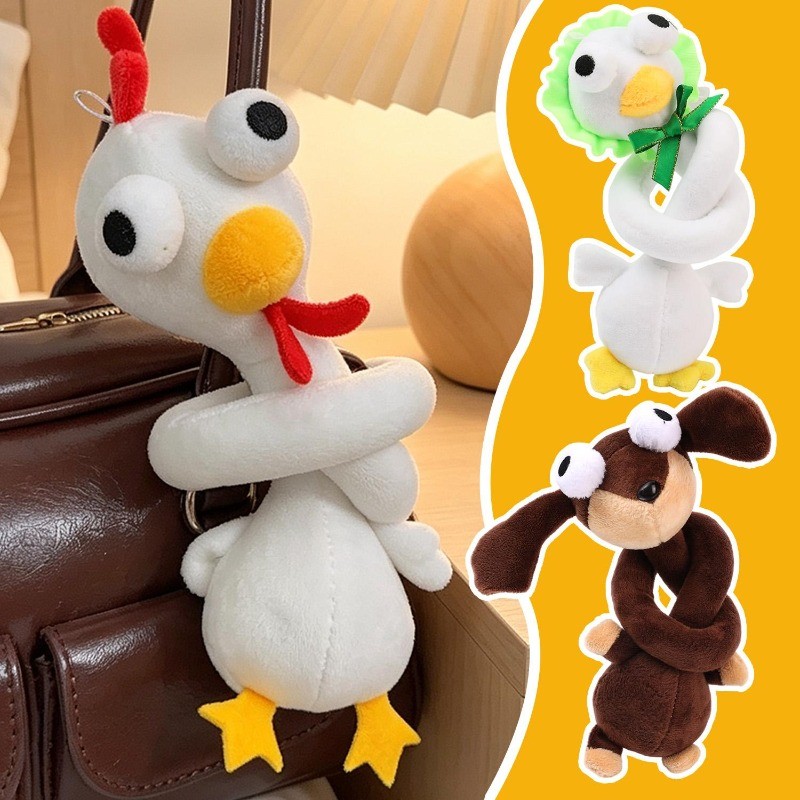 3-1Pcs 40cm Long Neck Animal Plush Toys-Cute Cartoon Stuffed Keychain-Engraçado Criativo Bolsa Pingente-Dachshund Duck P