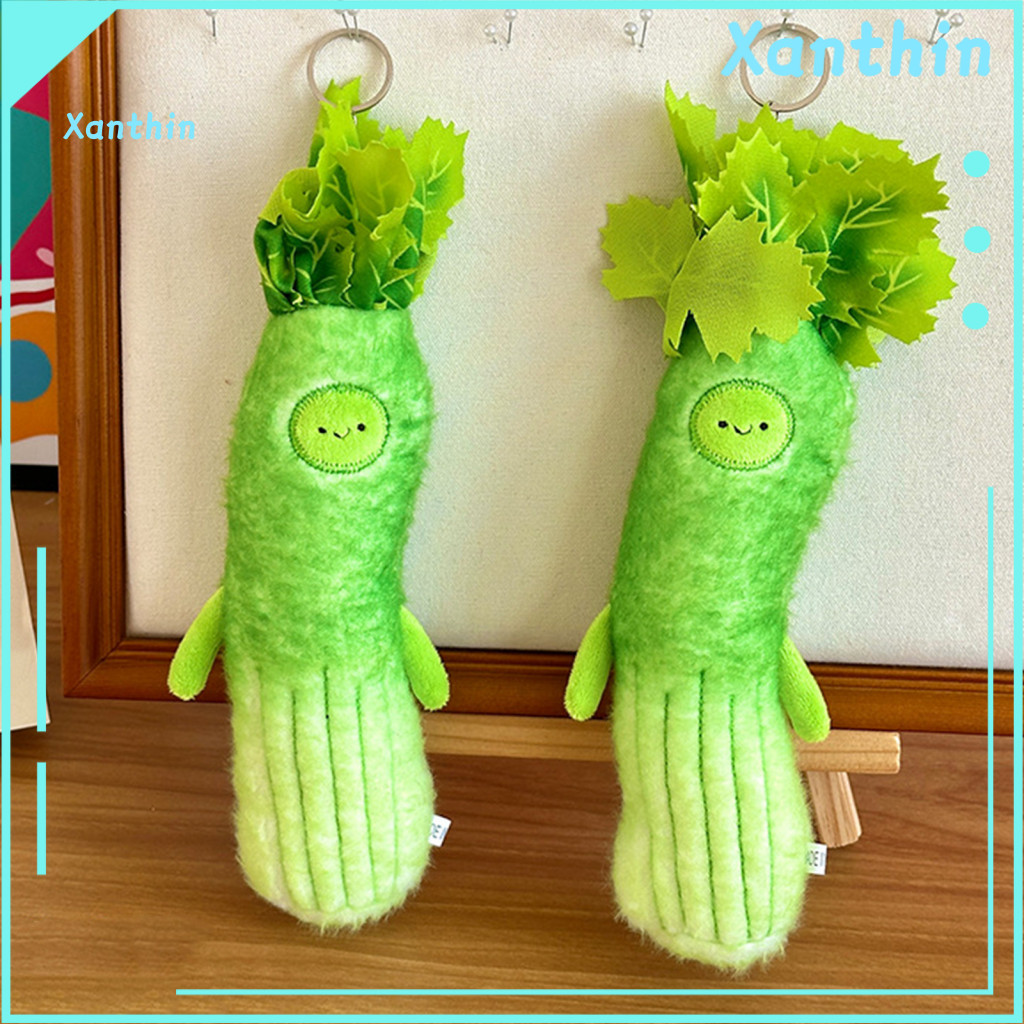 Unbreakable Compression Artifact Fluffy Plush Keychain Cute Vegetable Cartoon Celery Shape Soft Doll Pendant Adorable Ba