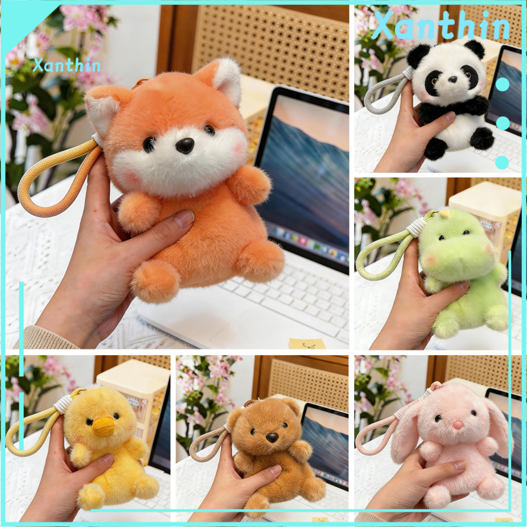 Plush Pendant Keychain Cute Cartoon with Lanyard – Soft Fluffy Bag Stress Relief Doll Charm Perfect Table Companion fo