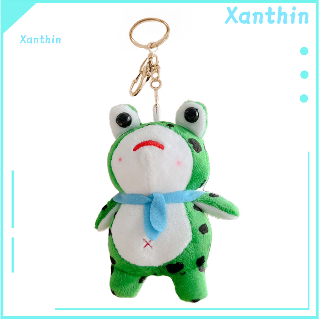 Cartoon Frog Keyring Plush Keychain with Blue Scarf – Cute Stuffed Bag Charm Car Key Ring Backpack Pendant School for