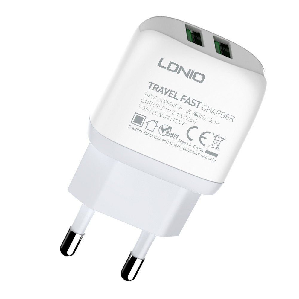 Carregador LDNIO A2219 2.4A USB Carga Rápida Cabo Usb C