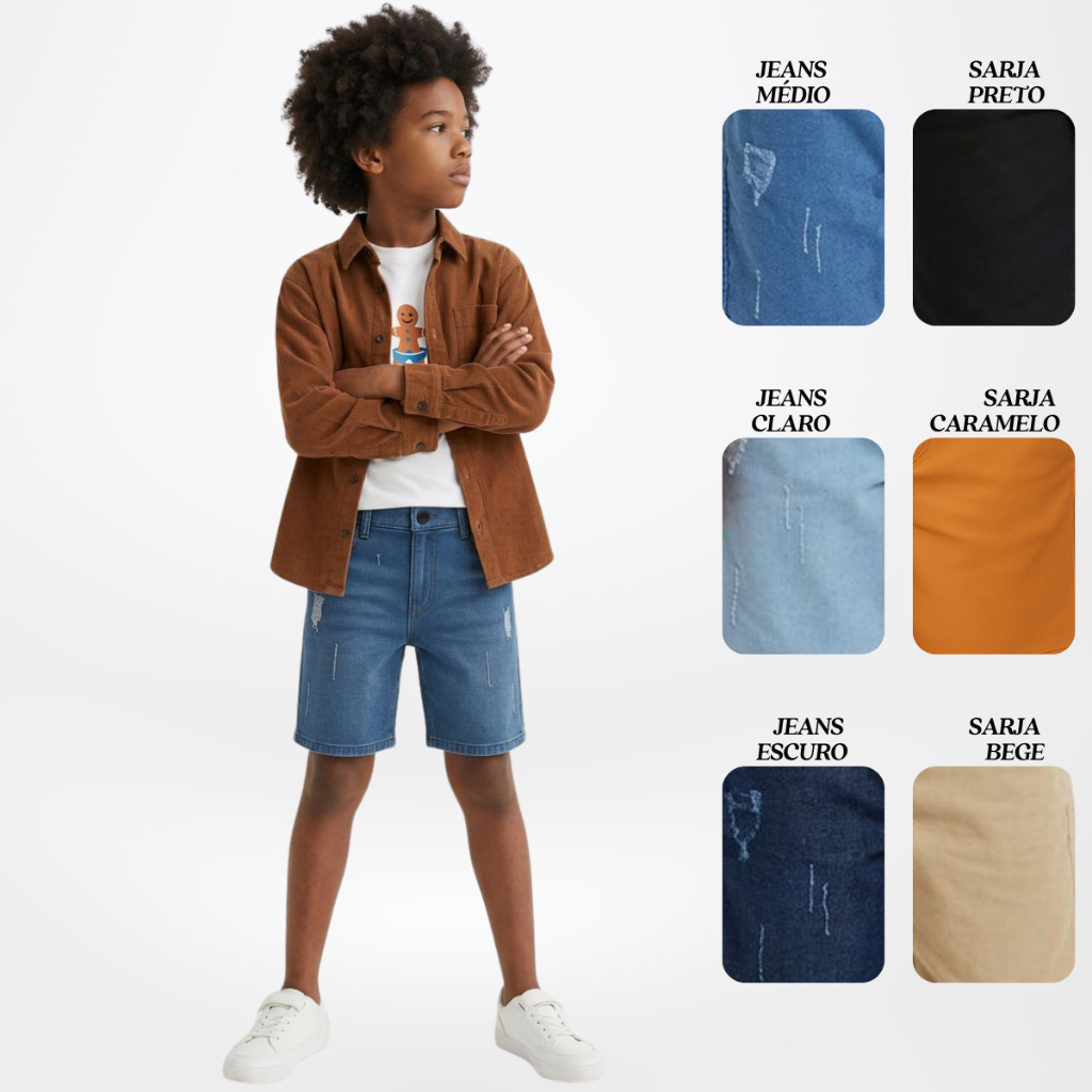 Short bermuda Jeans  infantil masculino juvenil 10 ao 16 premium