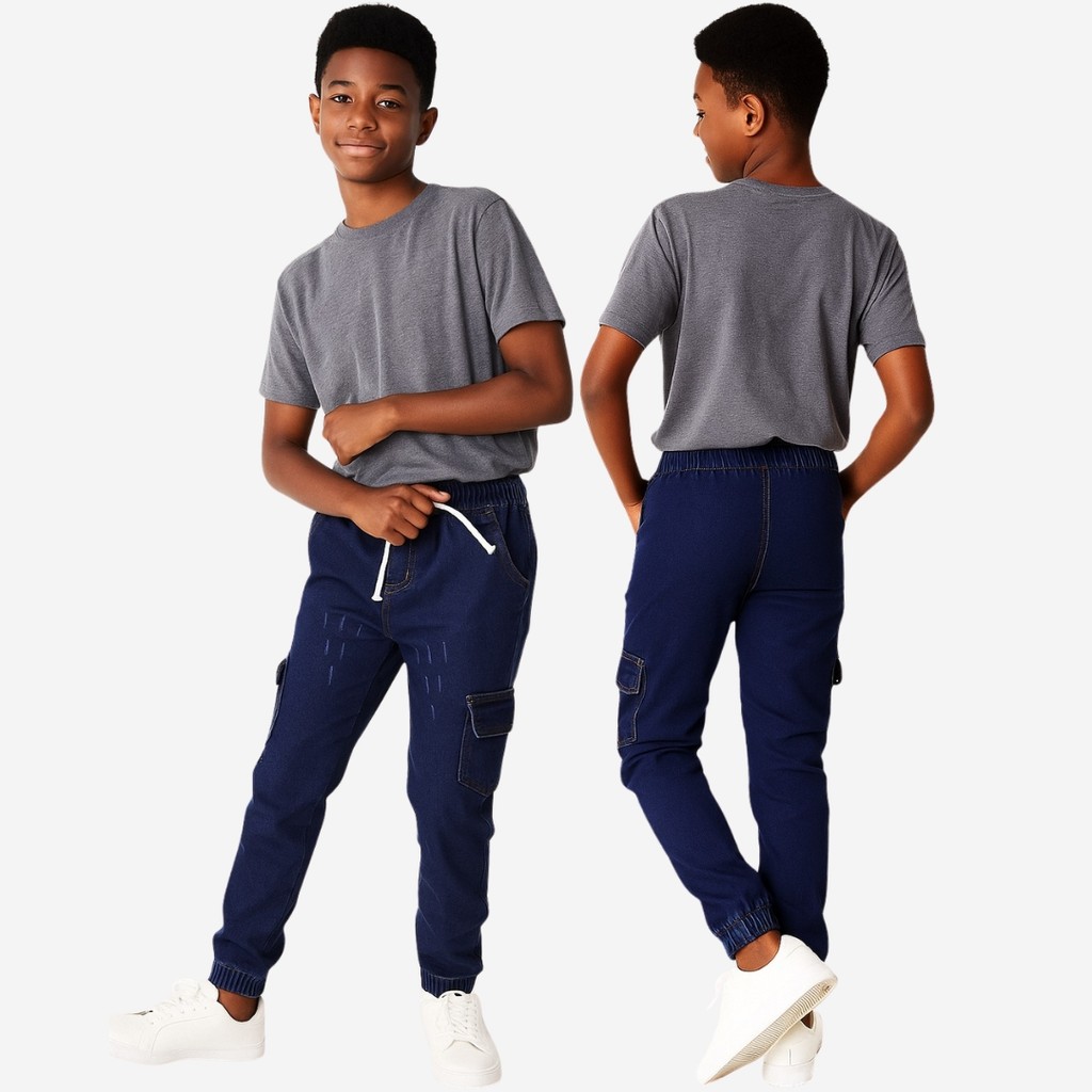 Calça Cargo Jogger Infantil Juvenil Menino Elastano e Bolsos Laterais Punho Elastico Moda Casual infantil kids 2025