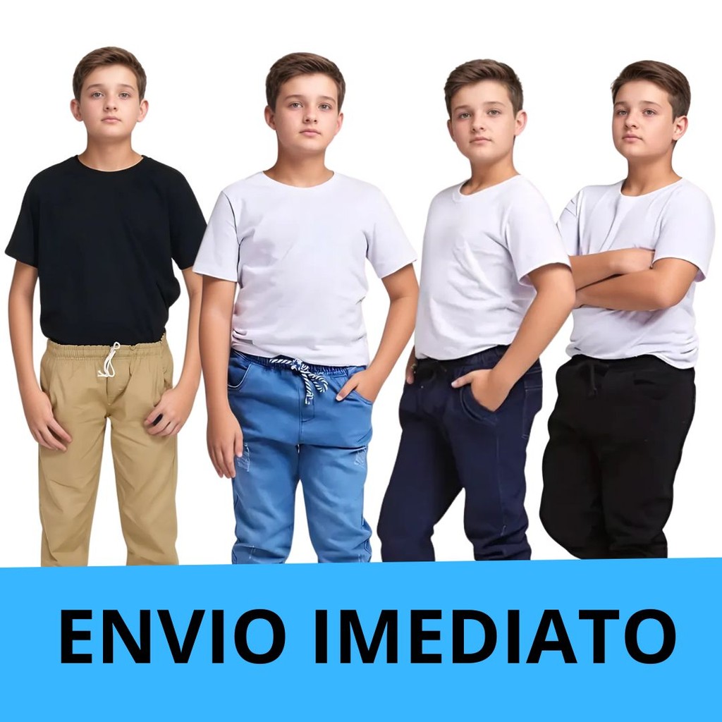 Calça Jeans Jogger Infantil Juvenil Masculina com Punho Elastico e Bolsos Laterais Justa da Moda menino 2025