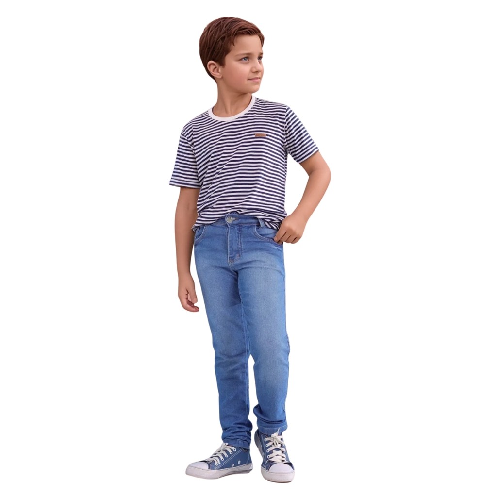 Calça Skinny Jeans Masculina Infantil Juvenil Elastano e Bolsos Laterais Justa da Moda infantil menino 2025