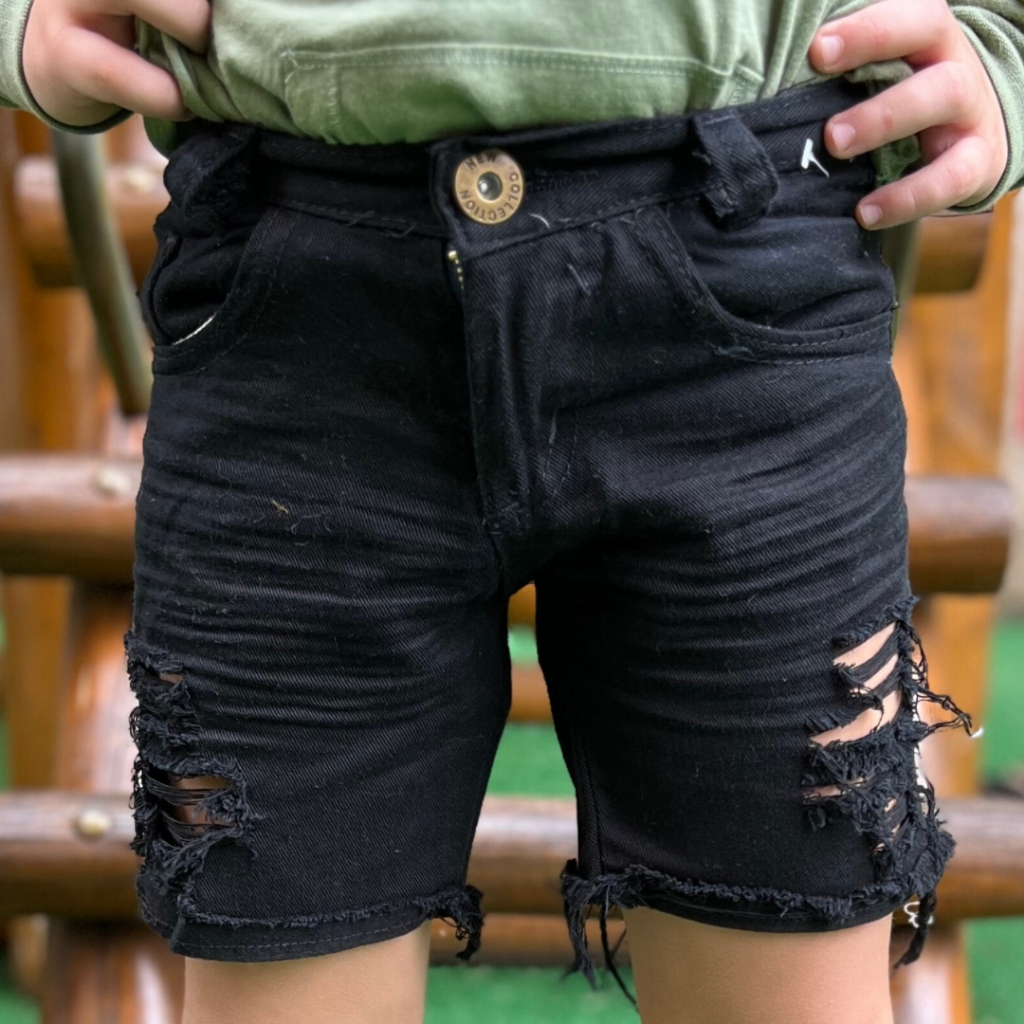 Bermuda Jeans Infantil Juvenil rasgada Menino Masculino - 2 ao 16 (fotos reais) PROMOÇÃO