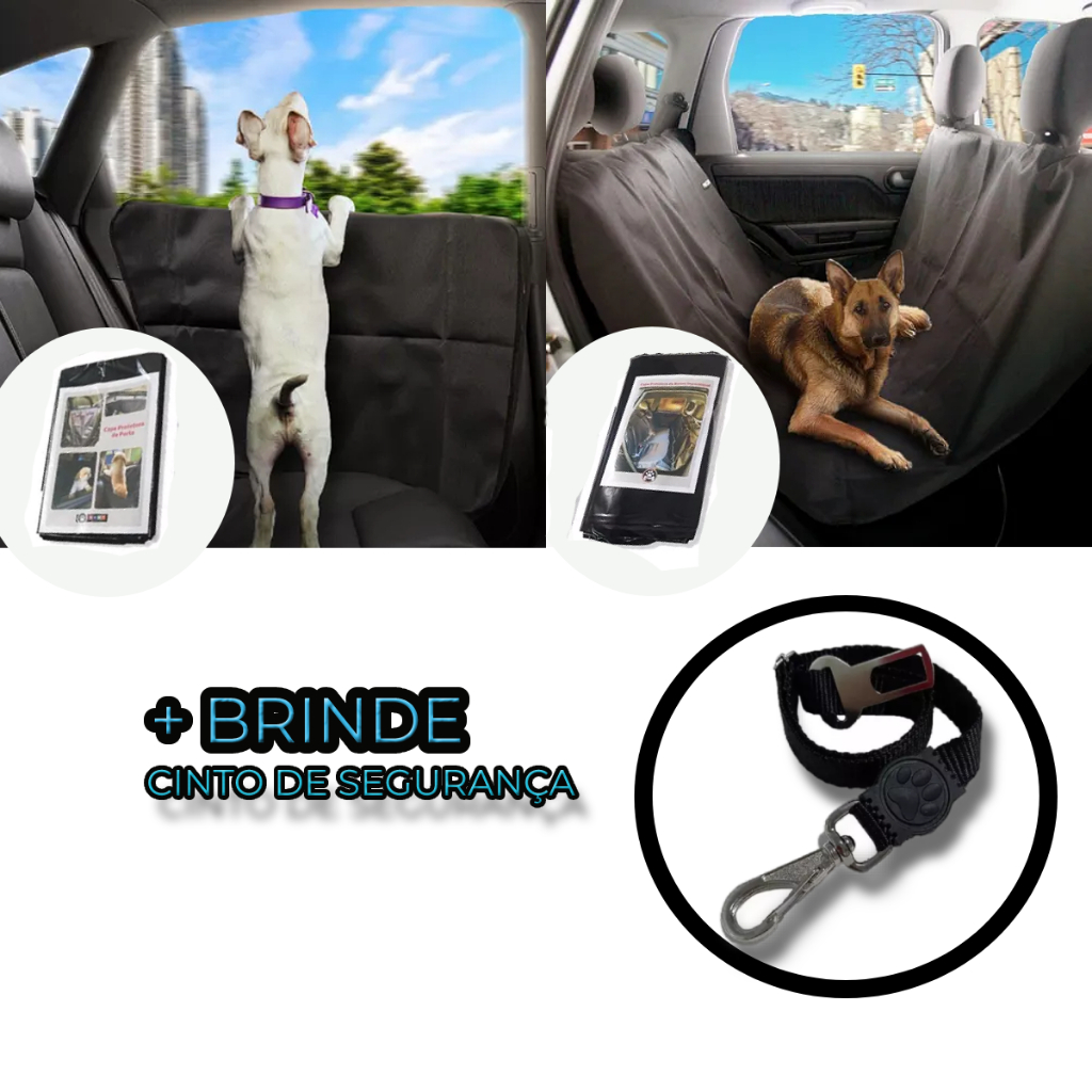Kit Capa Protetora para Transporte Pet Bancos Traseiros + Capa de Porta de Carros + Cinto de Segurança
