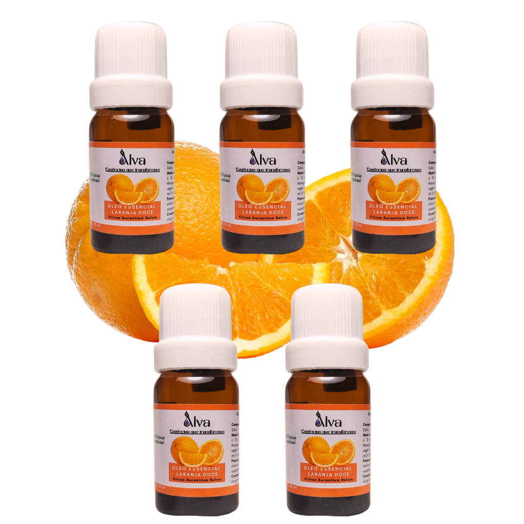 Kit 5 Óleos Essenciais de Laranja Doce 100% Puro - Alva - Frasco de vidro e gotejador com 10 ml cada