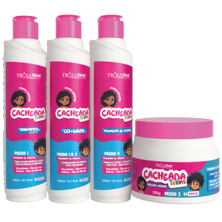 Kit Cacheada Kids Tróia Hair 300ml – Cachos Definidos e Hidratados com Cheirinho de Chiclete