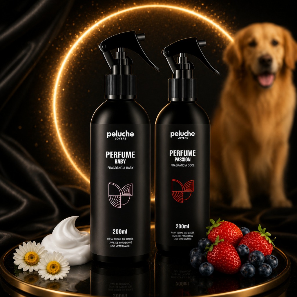 Kit Perfume Pet Baby 200ml + Passion 200ml Peluche Cheirinho de Bebê Cães Gatos Fragrâncias Premium