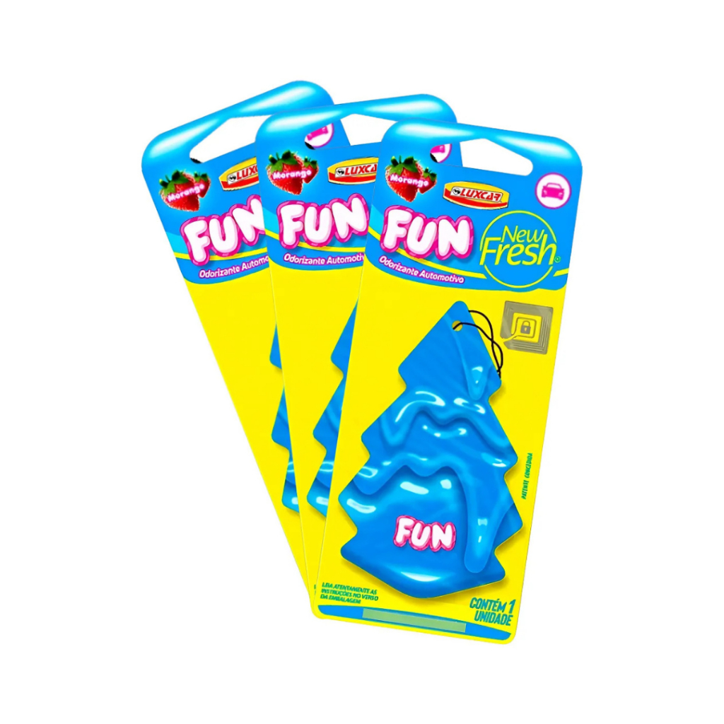 Kit com 3 Cheirinhos Para Carro Odorizante New Fresh Fun Morango Luxcar