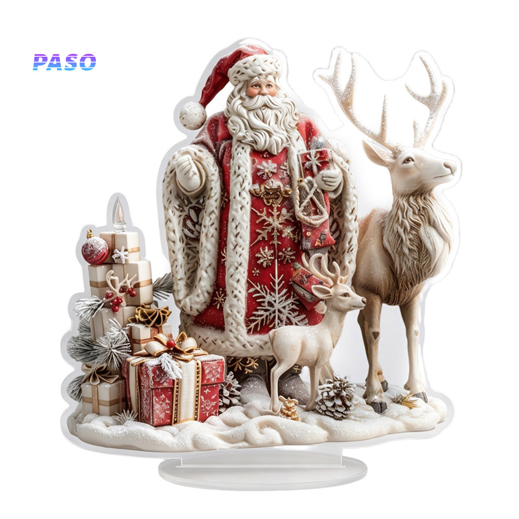 Indoor Holiday Ornament Display Santa Claus Reindeer Decor Christmas Double-sided Acrylic Figurine Retro Desktop Decorat