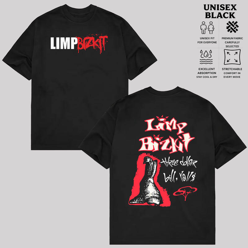 「Algodão Premium Unissex」Soul Tee Camiseta Retro Vintage 1997 Limp Bizkit Black Double Sided elegante atemporal premi...