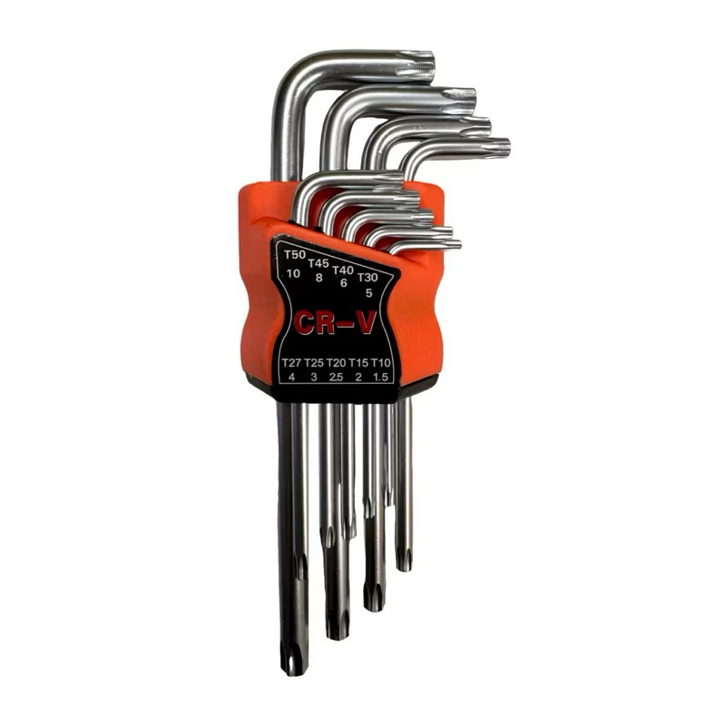 Jogo 9cs Chave Torx Torque Estrela Cromo Vanádio T10 T15 T20 T25 T27 T30 T40 T45 T50 TORX