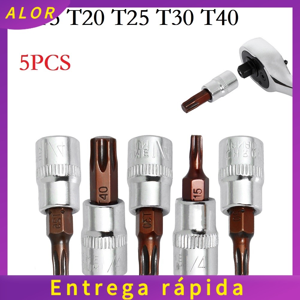[ALOR] 5pcs Bits De Chave De Fenda Torx 1/4 Polegada Drive Tomada Ferramentas De Cabeça T15 T20 T25 T30 T40