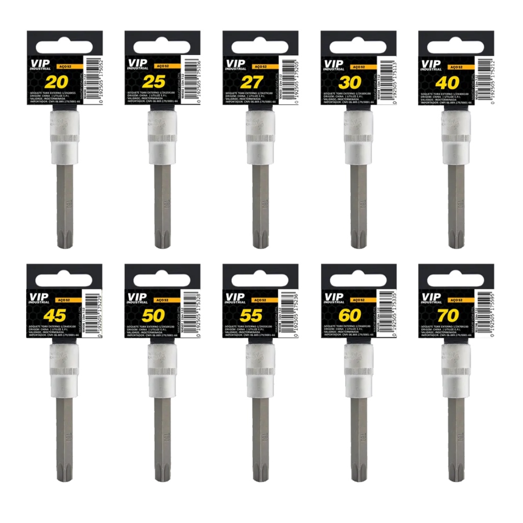 Soquete pito Torx trok Longo Avulso t20 t25 t30 t40 t45 t50 t55 t60 t70 VIP Industrial