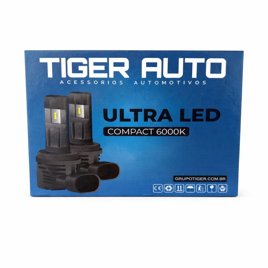 Kit Lampada H4 Ultra Led Compact Tiger Auto 12 Volts 6000K 55 Watts ZES Cooler Integrado