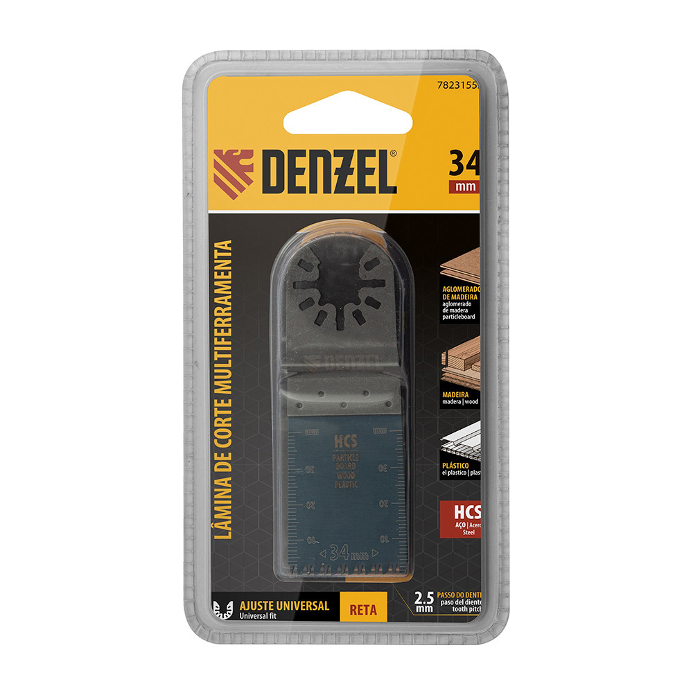 Lâmina para Multiferramenta 34mm x 2.5mm Corte por Imersão em Madeira, Plástico e Aglomerado de Madeira Denzel 78231555
