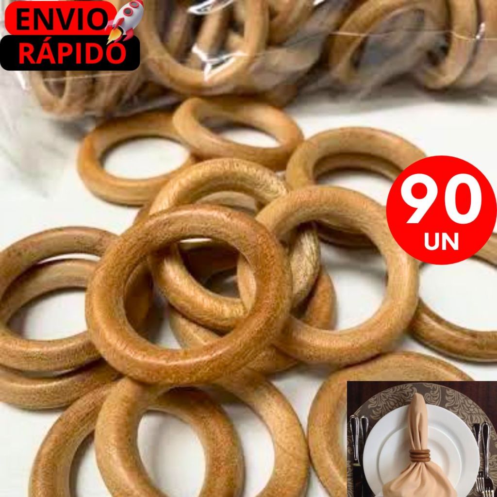 Argola de Madeira Natural Artesanal  Unidades Tam 4.5mm Ideal para Mesa Posta, Guardanapos e Eventos