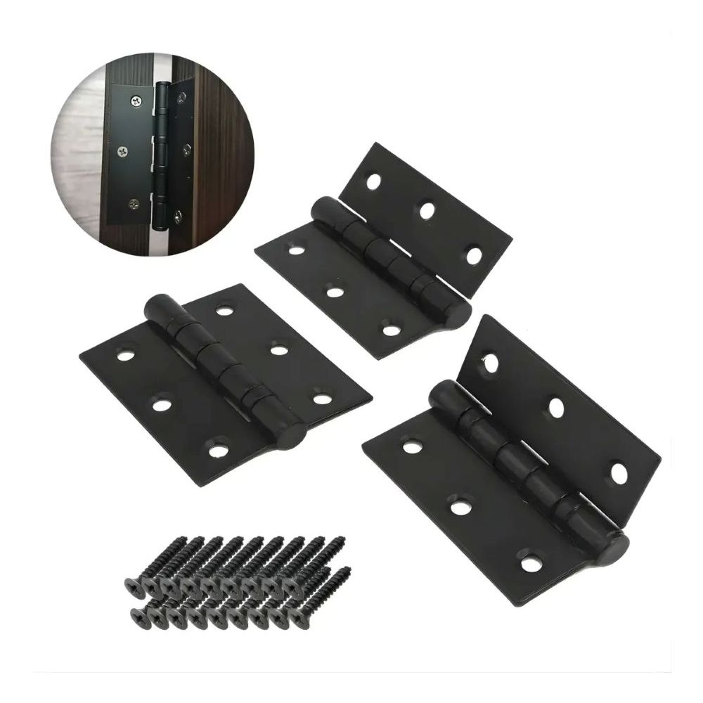 3 Dobradiça Rolamento Esfera Inox Para Porta de Madeira 3x2,5mm Rolamentada + Parafusos Preta Polida Escovada