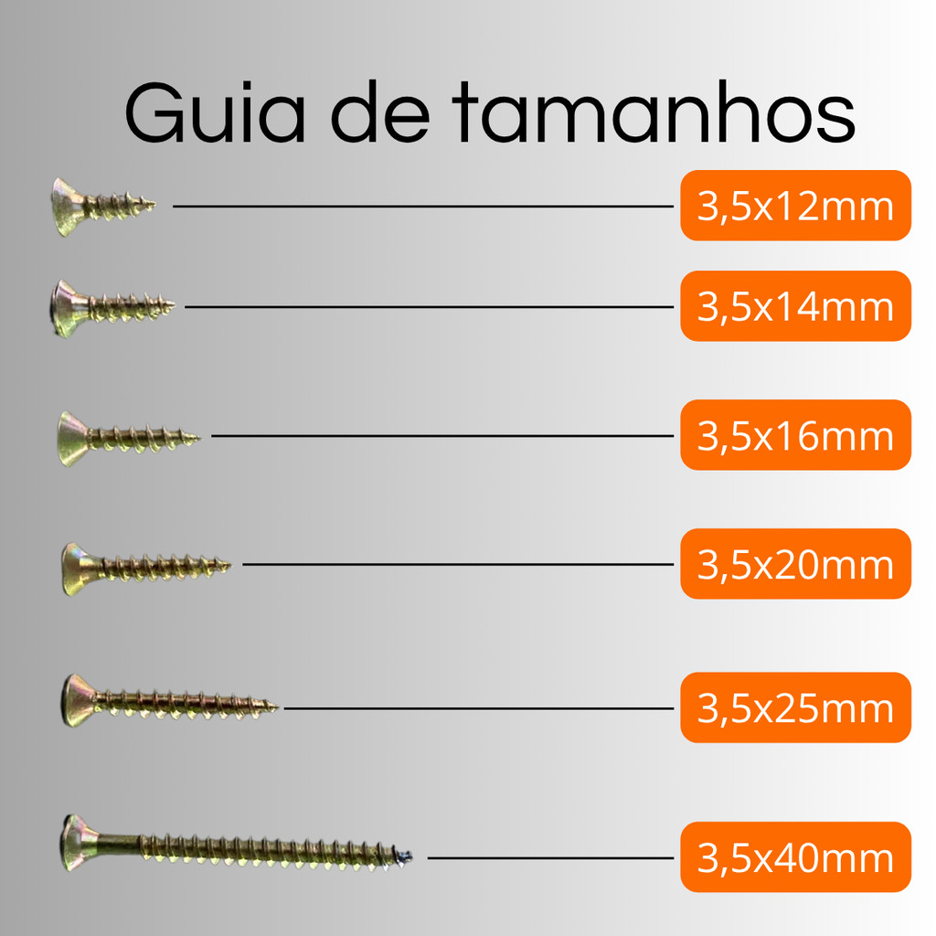 Kit 200 Parafuso Philips 3,5mm Chipboard para madeira, MDF