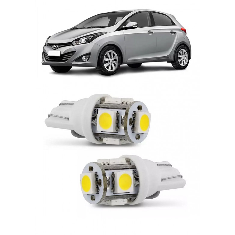 Par Lampada Pingo T10 5 LED Torre HB20 Farol Teto Placa