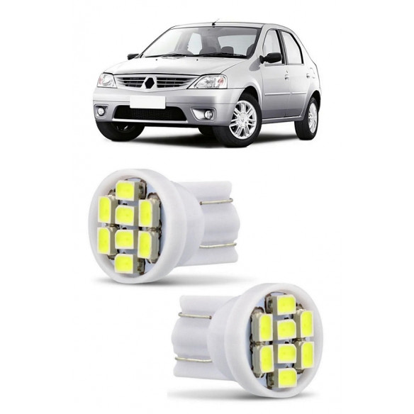 Par Lampada Pingo T10 8 LED Logan Sandero Farol Teto Placa 5w