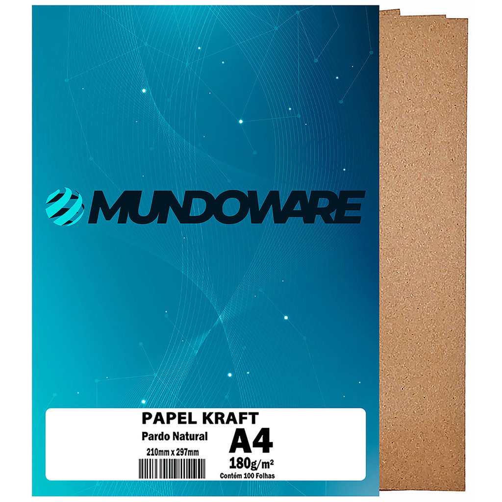 Papel Pardo Kraft Natural A4 180g com 100 Folhas Mundoware