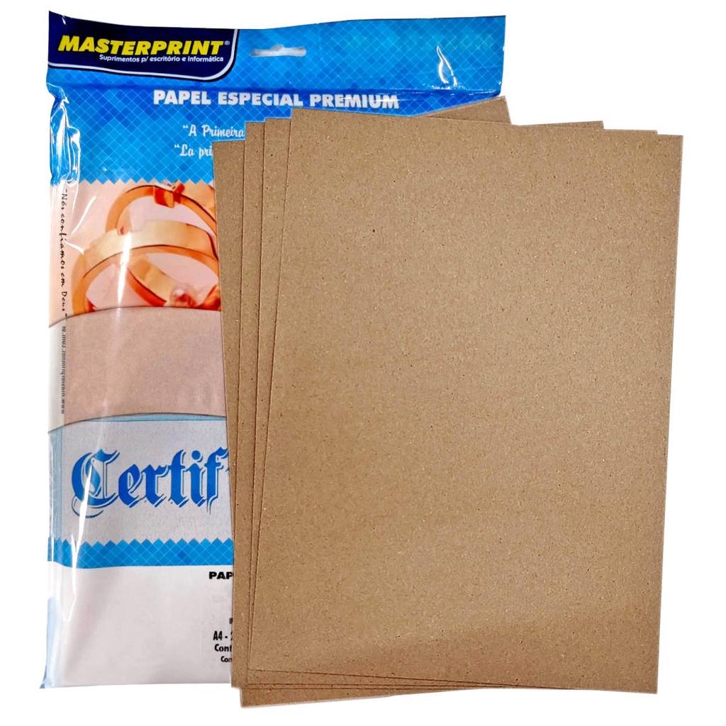 Papel Kraft A4 180g Pardo Natural Masterprint com 100 Folhas
