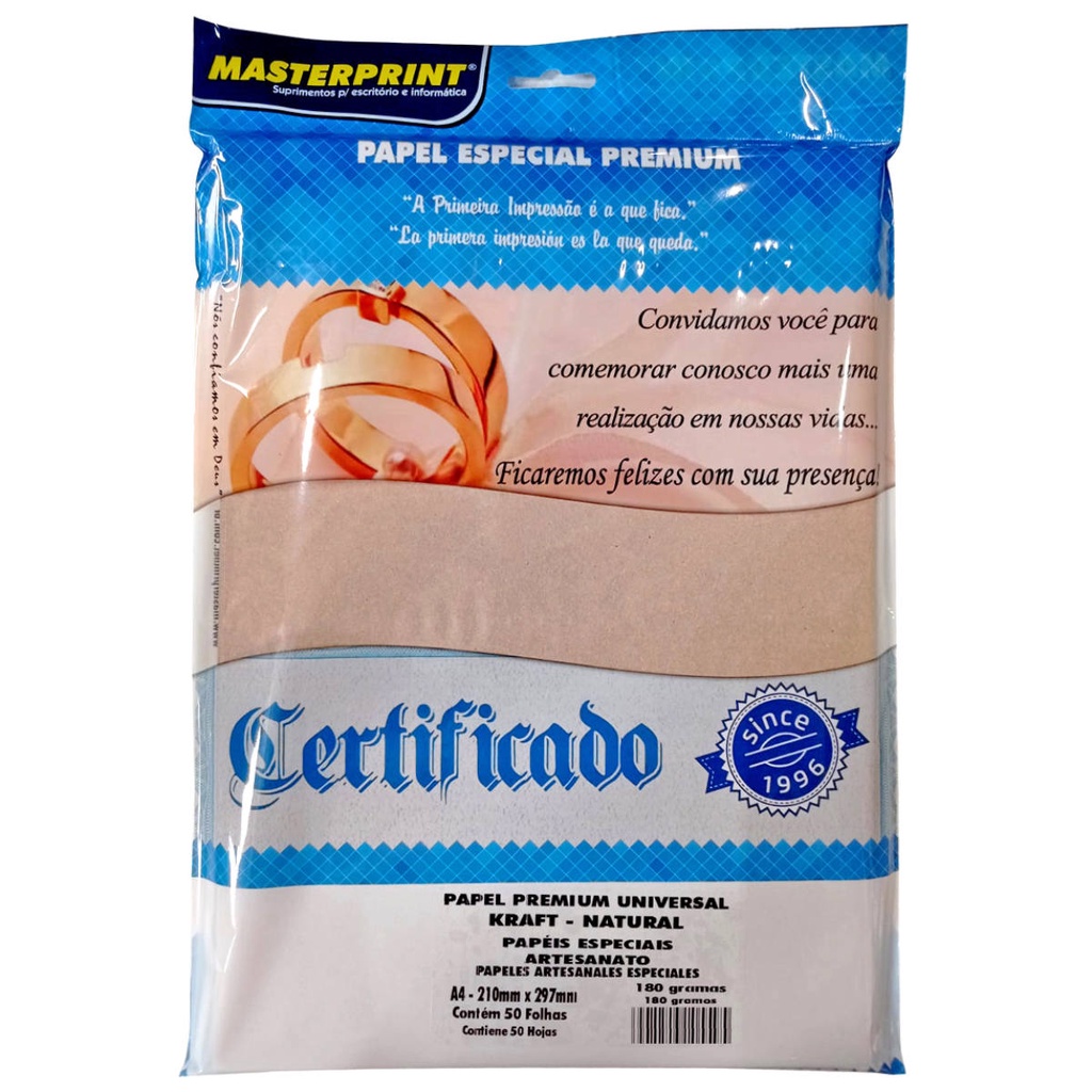 Papel Kraft A4 180g Pardo Natural Masterprint com 50 Folhas