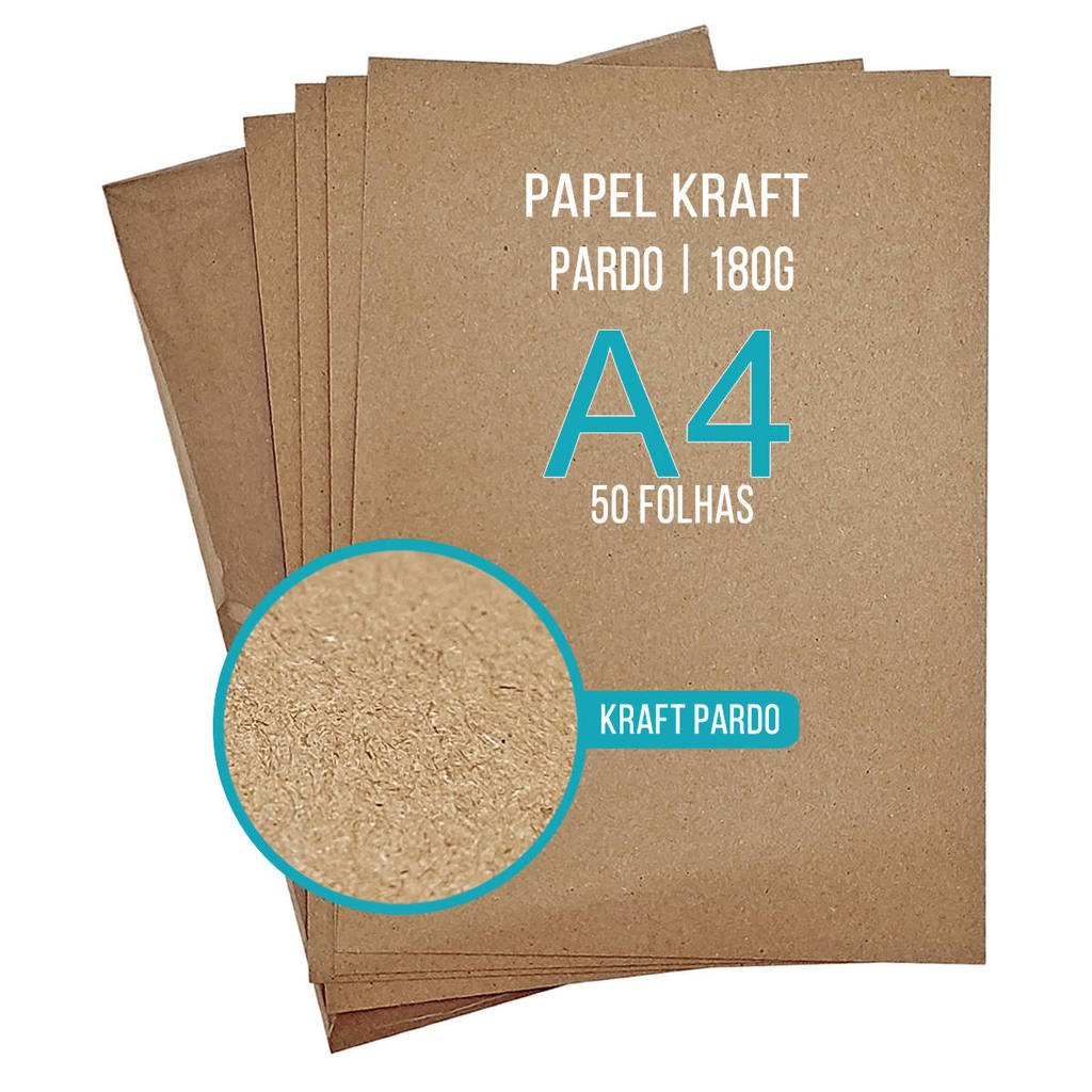 Papel Kraft A4 180g Pardo Natural Pacote com 50 Folhas