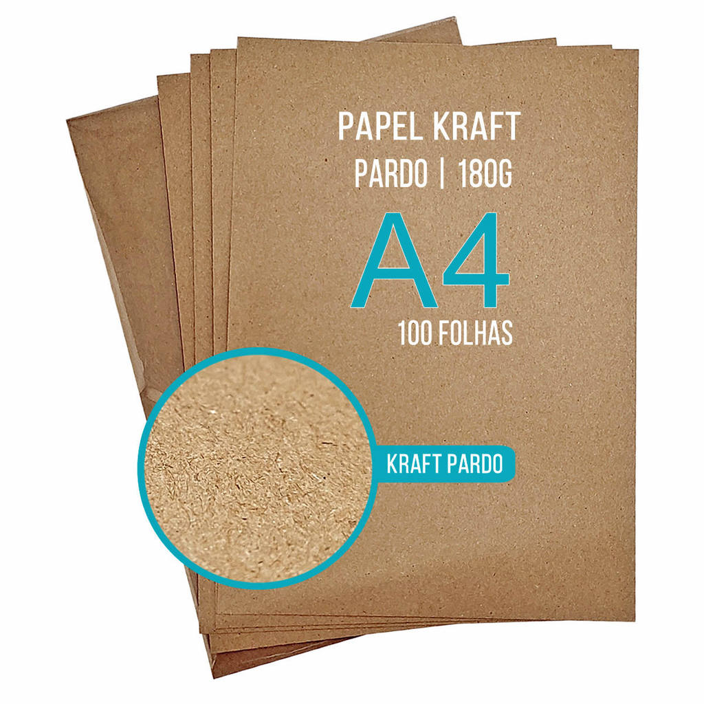 Papel Kraft Pardo Natural A4 180g com 100 Folhas