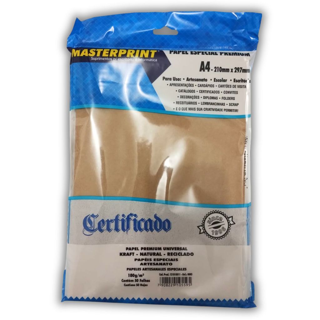 50 Papel Natural Kraft 180g A4 - Masterprint