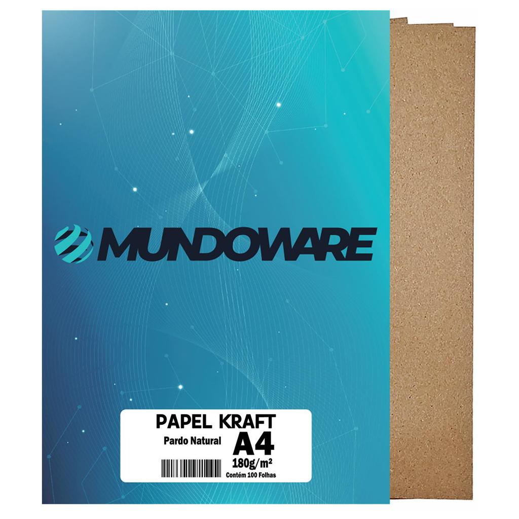 Papel Pardo Kraft Natural 180g A4 Mundoware com 100 Folhas